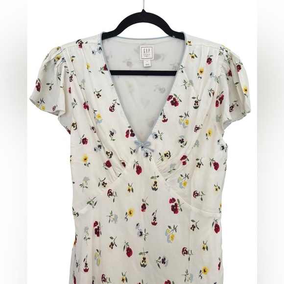 GAP x Doen Cream White Floral Midi Dress Cap Sleeves V Neck Size 14 - Picture 3 of 6